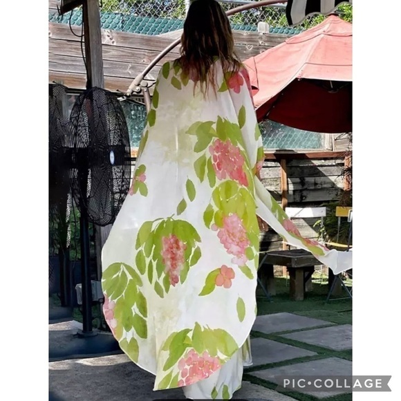 Pink n Green Floral Kimono - Picture 3 of 4